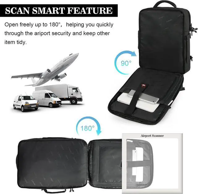 Alt view image 7 of 7 - Travel Backpack for Men Women Laptop Backpack 15.6 Inch Flight Approved Carry on Backpack Overnight Business College School Weekender Luggage Daypack, Black