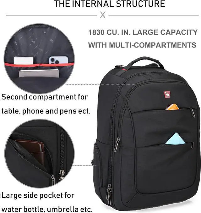 Alt view image 4 of 6 - OIWAS Travel Rolling Backpack with Wheels, 17.3 inch Wheeled Laptop Backpack with Wheels for Adults, Carry on Luggage Business Roller Computer Bag Work Trolley Suitcase 36L Men Women Black