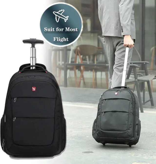 Alt view image 6 of 6 - OIWAS Travel Rolling Backpack with Wheels, 17.3 inch Wheeled Laptop Backpack with Wheels for Adults, Carry on Luggage Business Roller Computer Bag Work Trolley Suitcase 36L Men Women Black