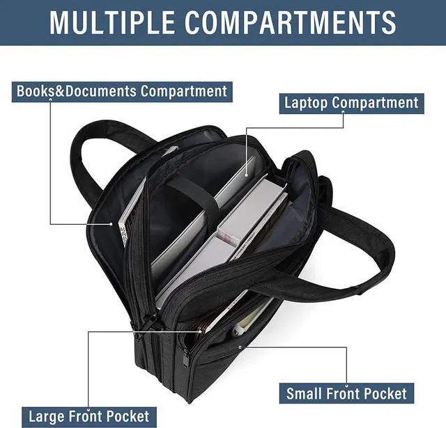 Alt view image 2 of 7 - Laptop Bag 15.6 Inch Briefcase Water-resistant Laptop Carrying Case for Men Expandable Computer Messenger Bag for Travel Business Work, Black