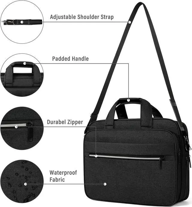 Alt view image 3 of 7 - Laptop Bag 15.6 Inch Briefcase Water-resistant Laptop Carrying Case for Men Expandable Computer Messenger Bag for Travel Business Work, Black