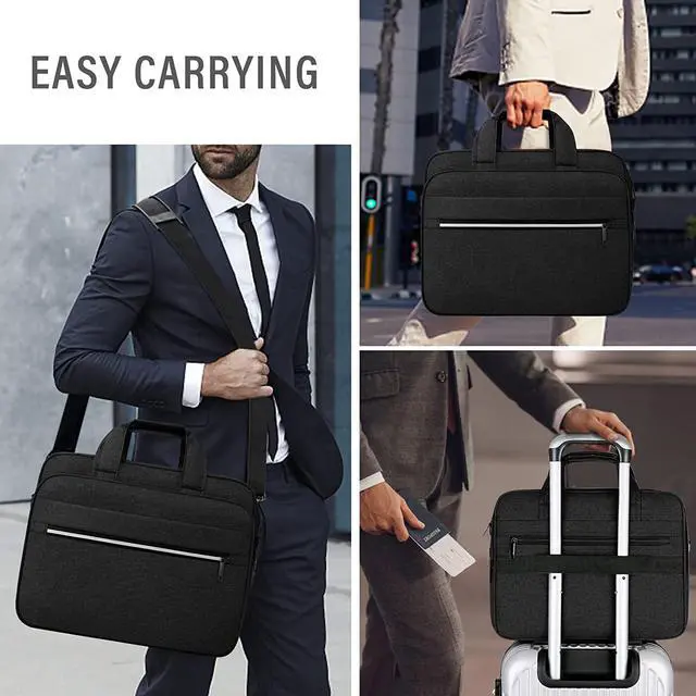 Alt view image 6 of 7 - Laptop Bag 15.6 Inch Briefcase Water-resistant Laptop Carrying Case for Men Expandable Computer Messenger Bag for Travel Business Work, Black