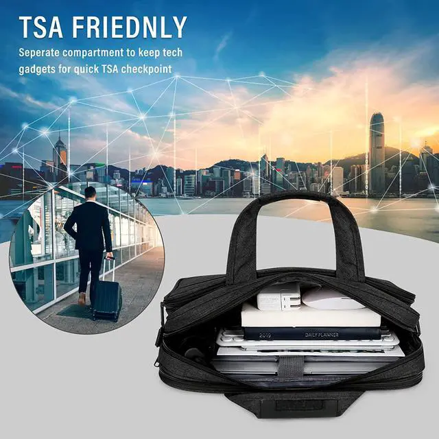 Alt view image 7 of 7 - Laptop Bag 15.6 Inch Briefcase Water-resistant Laptop Carrying Case for Men Expandable Computer Messenger Bag for Travel Business Work, Black