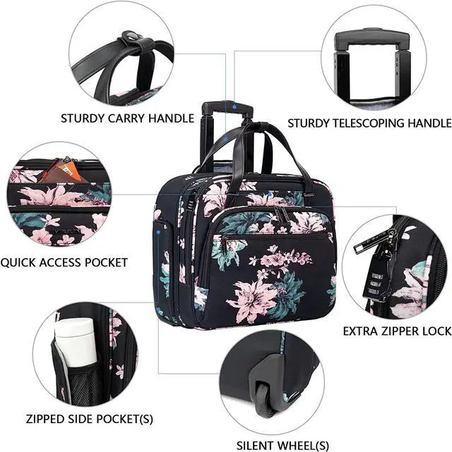 Alt view image 4 of 7 - EMPSIGN Rolling Laptop Bag Rolling Briefcase for Women Roller Bag for 15.6 Inch Laptop Briefcase on Wheels with RFID Pockets Water-Proof Overnight Bags with Wheels