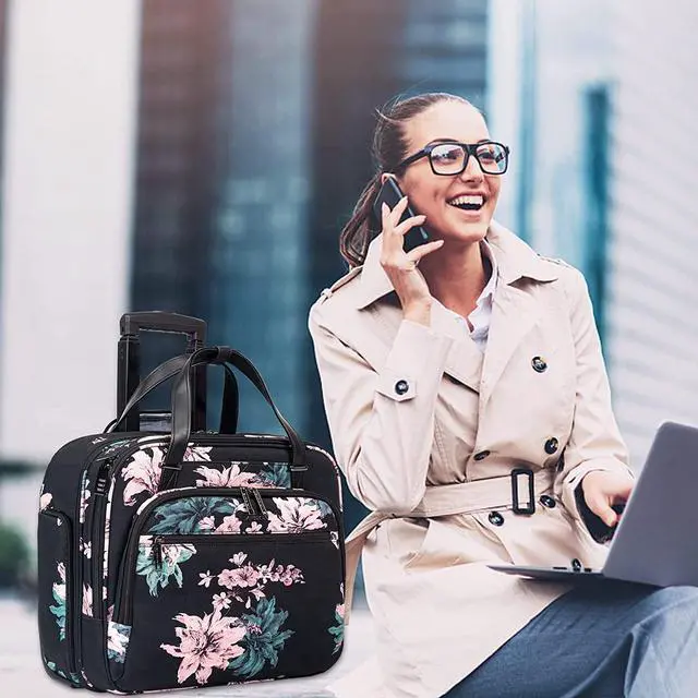 Alt view image 7 of 7 - EMPSIGN Rolling Laptop Bag Rolling Briefcase for Women Roller Bag for 15.6 Inch Laptop Briefcase on Wheels with RFID Pockets Water-Proof Overnight Bags with Wheels