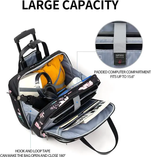 Alt view image 3 of 7 - EMPSIGN Rolling Laptop Bag Rolling Briefcase for Women Roller Bag for 15.6 Inch Laptop Briefcase on Wheels with RFID Pockets Water-Proof Overnight Bags with Wheels