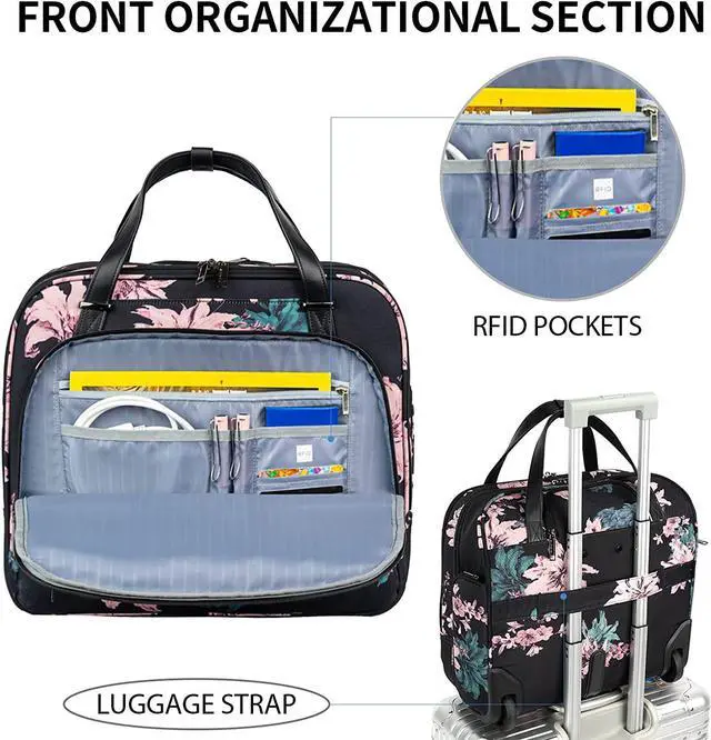 Alt view image 5 of 7 - EMPSIGN Rolling Laptop Bag Rolling Briefcase for Women Roller Bag for 15.6 Inch Laptop Briefcase on Wheels with RFID Pockets Water-Proof Overnight Bags with Wheels