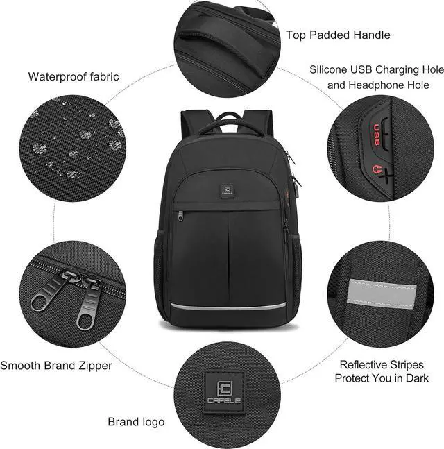 Alt view image 6 of 7 - Backpack, Laptop Backpack, Carry on Backpack, Durable TSA Friendly Business Travel 17.3 Inch Laptop Backpack with USB Port, College School Bag Gift for Men Women Teens Bookbag, Black