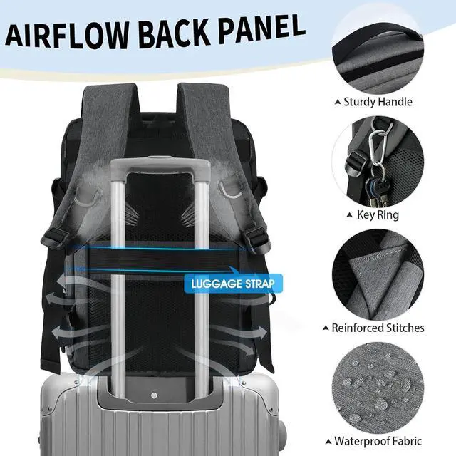 Alt view image 4 of 6 - Travel Backpack 15.6 inch Flight Approved Carry On Luggage Backpack Expandable Laptop Backpack for Men Women Business Overnight Weekender College Backpack with USB Charging Port, Dark Grey