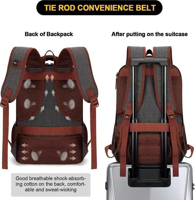 Alt view image 4 of 6 - Tzowla Canvas Laptop Backpack,Bag for Men Women,Travel Work Rucksack Fits 15.6 Inch Laptop, Bookbag with USB Charging Port-Dark Grey