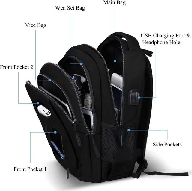 Alt view image 4 of 7 - Business Travel Laptop Backpack, Water Resistant College Computer Bag Gifts with USB Charging Port for Men & Women Fits 15.6 Inch Notebook (Black)
