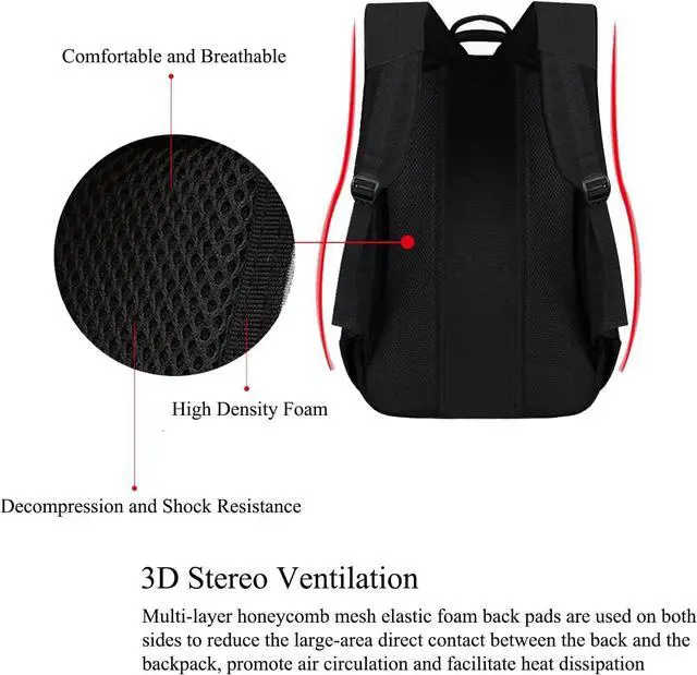 Alt view image 5 of 7 - Business Travel Laptop Backpack, Water Resistant College Computer Bag Gifts with USB Charging Port for Men & Women Fits 15.6 Inch Notebook (Black)
