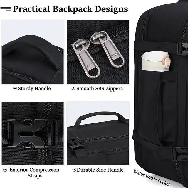 Alt view image 6 of 7 - IGOLUMON Travel Backpack for Men Women 40L Flight Approved Carry on Backpack 17 Inch Waterproof Laptop Backpack Large Luggage Daypack Business College Weekender Overnight Backpack with Shoe Bag, Black