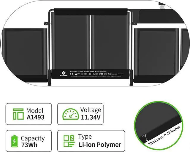 Alt view image 3 of 6 - A1502 Battery, Egoway A1493 A1582 Replacement Laptop Battery for MacBook Pro 13-inch Retina (Late2013 Mid2014 Early2015), Easy-to-Install with Tools, EMC2678 2835 2875
