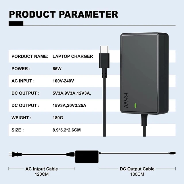 Alt view image 7 of 7 - 65W USB C Charger Compatible with Acer Chromebook Spin Swift 7 15 315 512