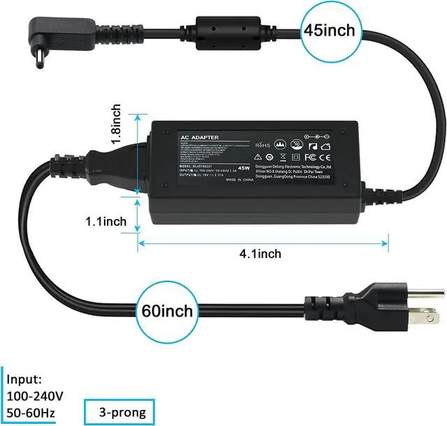 Alt view image 3 of 7 - Laptop Charger for Acer Aspire 5 A515-55 A515-46 A515-56 A515-54 A515-54G A515-55 A515-56 A517-52: A515-56-32DK A515-46-R3UB A515-55-588C 55-56UK; A514-54-501z A515-44-R41B A515-54-37U3 54G-54QQ