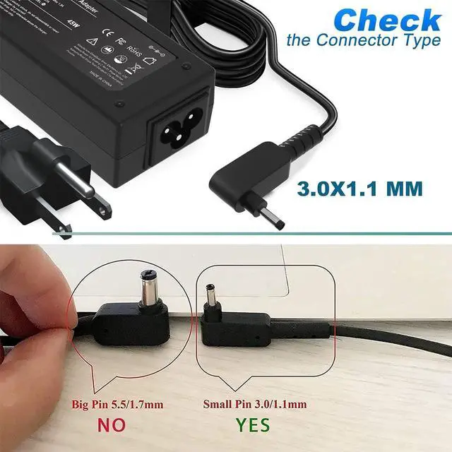 Alt view image 6 of 7 - Laptop Charger for Acer Aspire 5 A515-55 A515-46 A515-56 A515-54 A515-54G A515-55 A515-56 A517-52: A515-56-32DK A515-46-R3UB A515-55-588C 55-56UK; A514-54-501z A515-44-R41B A515-54-37U3 54G-54QQ