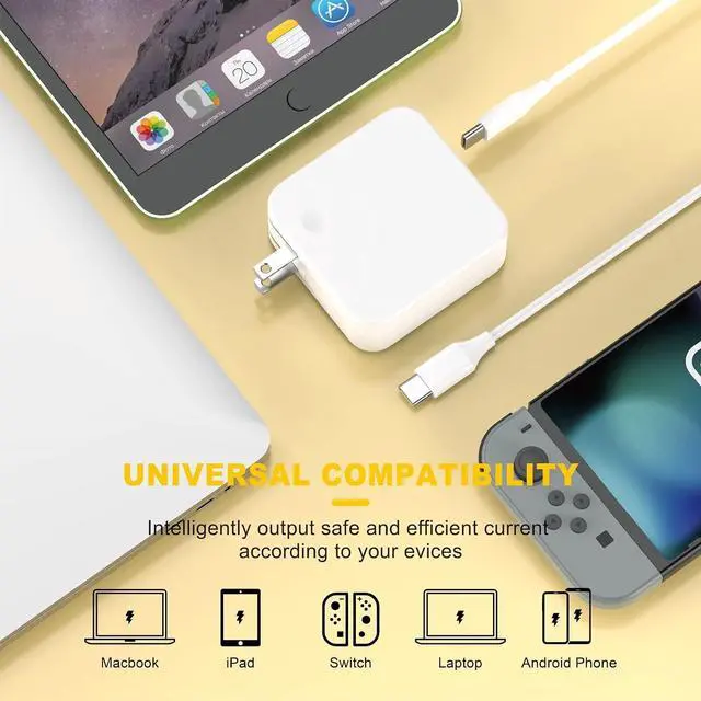 Alt view image 2 of 6 - Macbook Air Charger, Macbook Charger 100W for MacBook Air 13 Inch 2020 2019 2018 A1466;MacBook Pro 13/14/15/16 Inch 2021 2020 2019 2018 2017 2016 2015 A1502; i-Pad Pro;Macbook Adapter with USB C Cable