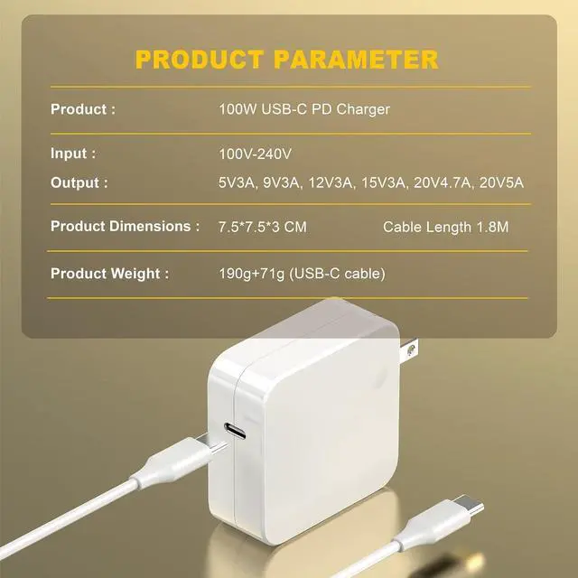 Alt view image 5 of 6 - Macbook Air Charger, Macbook Charger 100W for MacBook Air 13 Inch 2020 2019 2018 A1466;MacBook Pro 13/14/15/16 Inch 2021 2020 2019 2018 2017 2016 2015 A1502; i-Pad Pro;Macbook Adapter with USB C Cable