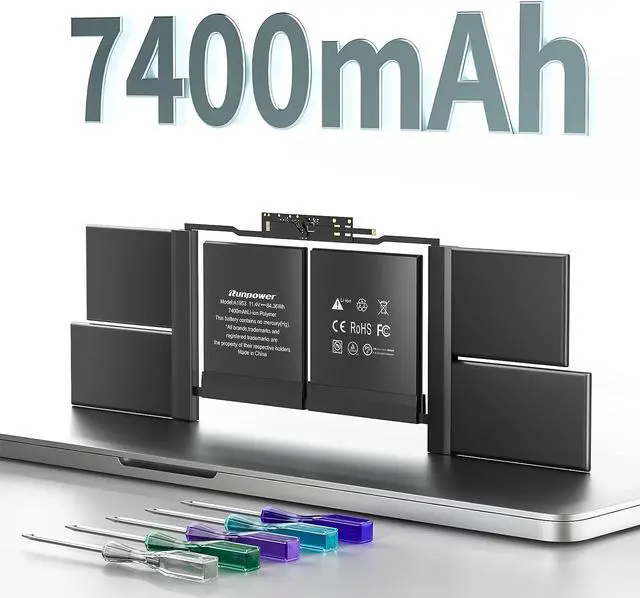 Alt view image 5 of 7 - A1953 Battery, Laptop Battery A1953 for MacBook Pro 15 inch A1990 Battery Mid 2018 2019 Replacement Battery Lithium Polymer EMC 3215 3359(11.4V 84.36WH 7400mAh)