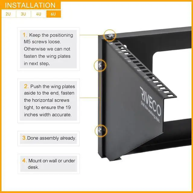 Alt view image 4 of 5 - RIVECO 6U Wall Mount Rack for Network| Reinforced Heavy Load 66-99 LBS Small Server Racks Vertical & Horizontal Mounting for 19 inches IT & Studio Equipment.