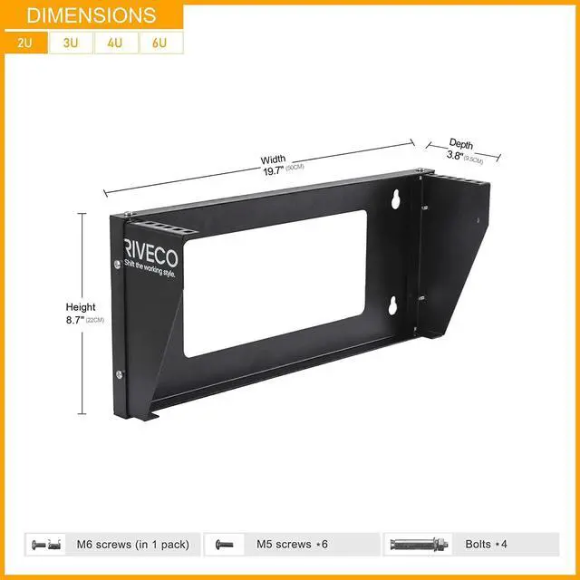 Alt view image 4 of 6 - RIVECO 2U Wall Mount Rack for Network| Reinforced Heavy Load 66-99 LBS Small Server Racks Vertical & Horizontal Mounting for 19 inches IT & Studio equipment.
