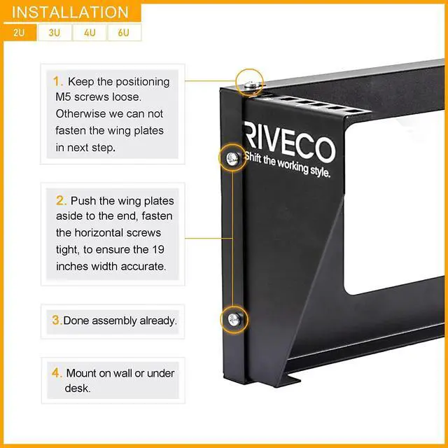 Alt view image 5 of 6 - RIVECO 2U Wall Mount Rack for Network| Reinforced Heavy Load 66-99 LBS Small Server Racks Vertical & Horizontal Mounting for 19 inches IT & Studio equipment.