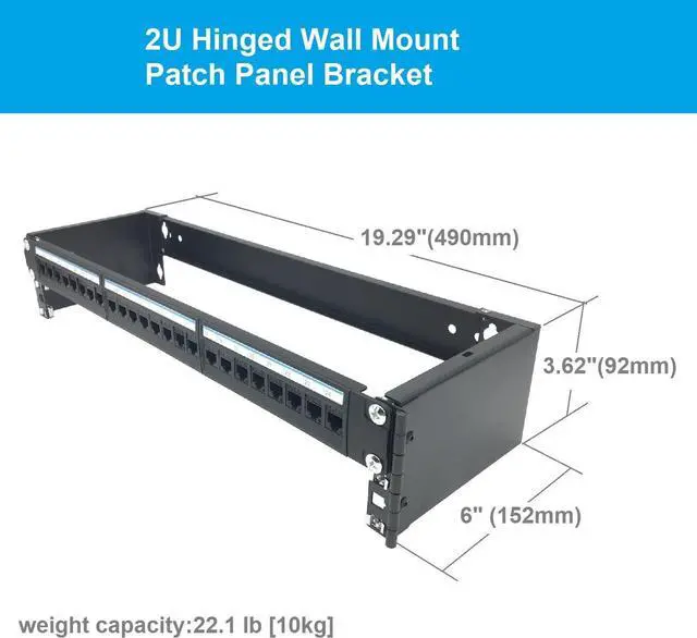 Alt view image 5 of 7 - Jingchengmei 2U 19-inch Foldable Hinged Wall Mount Patch Panel Bracket- 6-inch Deep Horizontal Rack for 19" Networking Equipments (JCM-HWMB2U)