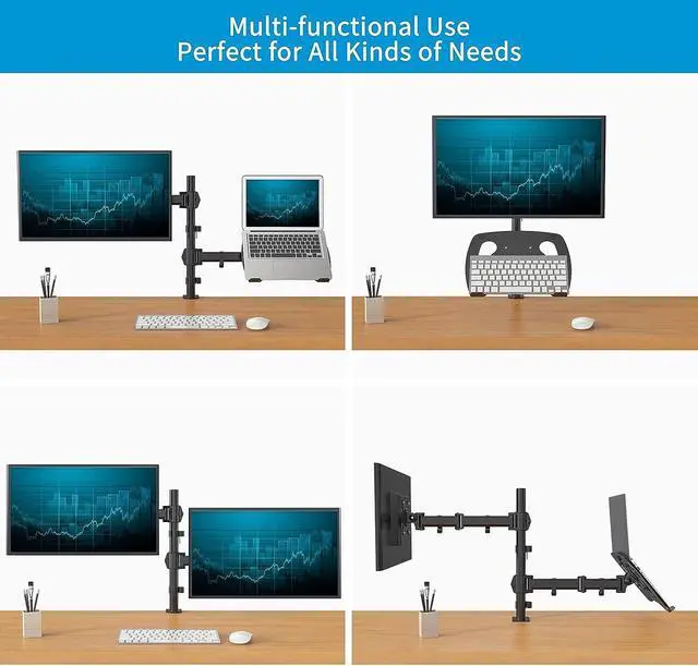 Alt view image 4 of 7 - SHOPPINGALL Fully Adjustable Dual Monitor & Laptop Mount Stand with 2 Swing Arms for Monitors up to 32", Both Desk Clamp and Grommet Mounting Options in The Box - SA-LH07-Black