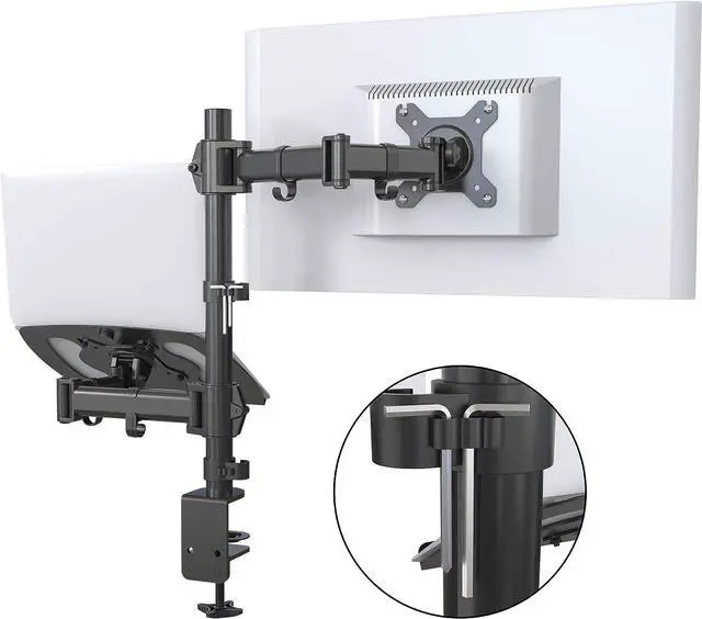 Alt view image 7 of 7 - SHOPPINGALL Fully Adjustable Dual Monitor & Laptop Mount Stand with 2 Swing Arms for Monitors up to 32", Both Desk Clamp and Grommet Mounting Options in The Box - SA-LH07-Black