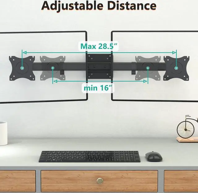 Alt view image 3 of 7 - WALI Dual Monitor Wall Mount, Single to Double Bracket Adapter, Horizontal Assembly Arm for 2 Screen up to 27 inch (012ARM), Black
