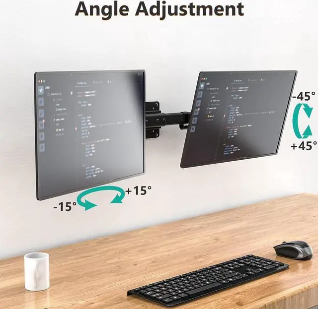 Alt view image 4 of 7 - WALI Dual Monitor Wall Mount, Single to Double Bracket Adapter, Horizontal Assembly Arm for 2 Screen up to 27 inch (012ARM), Black
