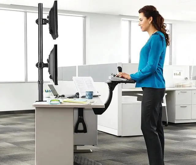 Alt view image 4 of 7 - Suptek Dual LED LCD Monitor Stand up Desk Mount for 2 / Two Screens up to 32 inch Extra Tall 31.5" Pole Heavy Duty Fully Adjustable Stand Vertical Array (MD6802)
