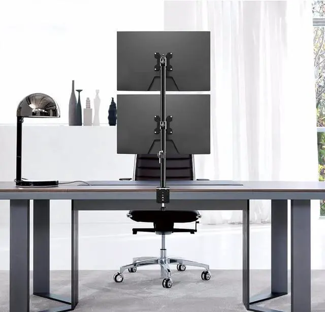 Alt view image 6 of 7 - Suptek Dual LED LCD Monitor Stand up Desk Mount for 2 / Two Screens up to 32 inch Extra Tall 31.5" Pole Heavy Duty Fully Adjustable Stand Vertical Array (MD6802)