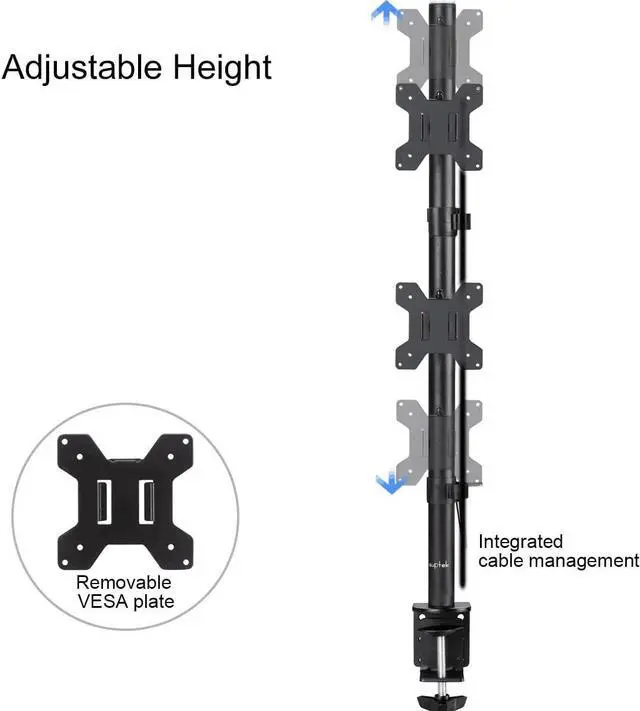 Alt view image 5 of 7 - Suptek Dual LED LCD Monitor Stand up Desk Mount for 2 / Two Screens up to 32 inch Extra Tall 31.5" Pole Heavy Duty Fully Adjustable Stand Vertical Array (MD6802)