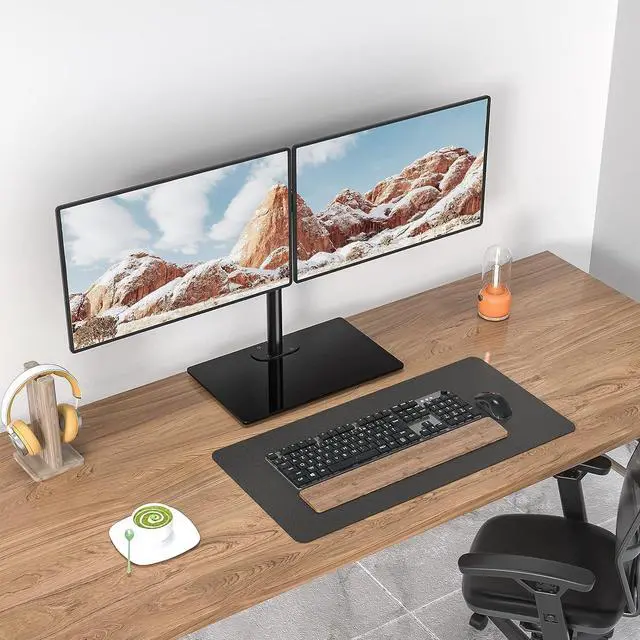 Alt view image 5 of 5 - WALI Free Standing Dual Monitor Stand, Height Adjustable Monitor Mount with Glass Base, Fits LCD LED Flat Curved Screen up to 27 inch, 22lbs, with Grommet Base (GMF002)
