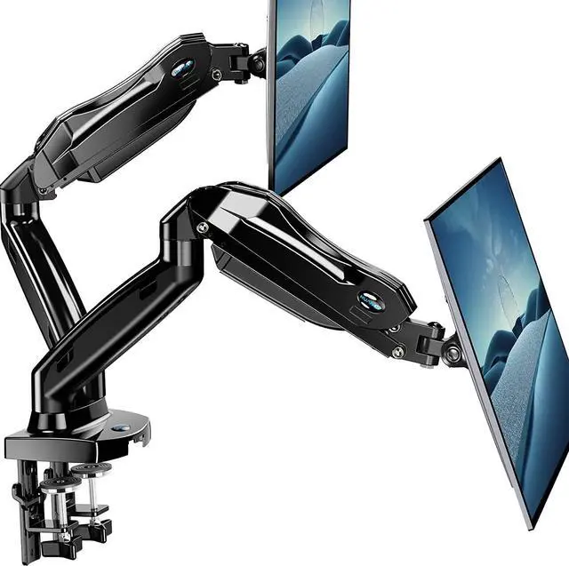 Main image of Dual Arm Monitor Mount - Adjustable Gas Spring Desk Mount VESA Bracket with C Clamp/Grommet Mounting Base for 17 to 27 Inch Computer Screens - Each Arm Holds 4.4 to 14.3lbs