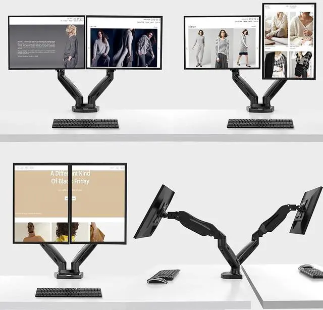 Alt view image 5 of 6 - Dual Arm Monitor Mount - Adjustable Gas Spring Desk Mount VESA Bracket with C Clamp/Grommet Mounting Base for 17 to 27 Inch Computer Screens - Each Arm Holds 4.4 to 14.3lbs