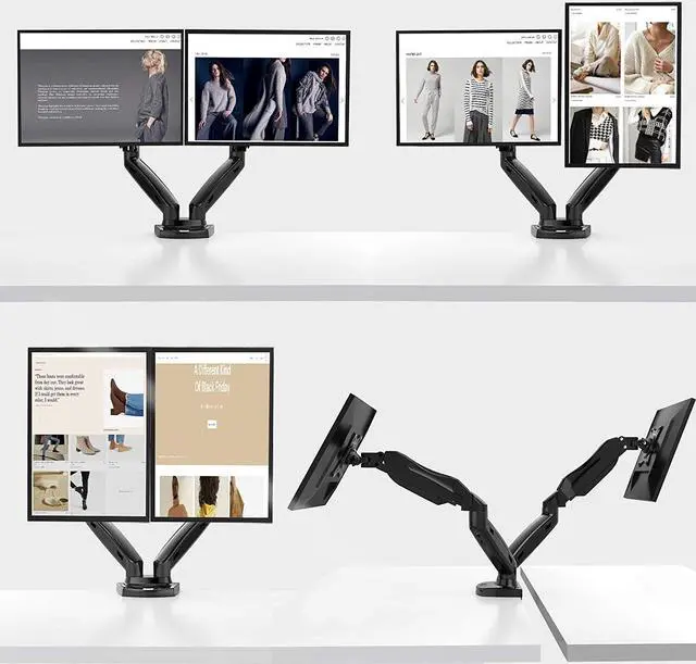 Alt view image 6 of 6 - Dual Arm Monitor Mount - Adjustable Gas Spring Desk Mount VESA Bracket with C Clamp/Grommet Mounting Base for 17 to 27 Inch Computer Screens - Each Arm Holds 4.4 to 14.3lbs