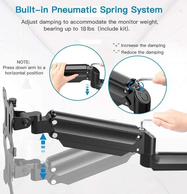 Alt view image 7 of 7 - HUANUO Single Monitor Wall Mount for 13 to 32 Inch Computer Screen, Monitor Wall Mount Arm Holds up to 17.6lbs, Height Adjustable Full Motion Gas Springcore Wall Monitor Mount-VESA Mount 75x75,100x100