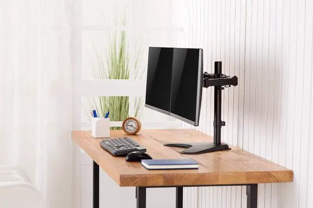 Alt view image 7 of 7 - Amer Dual LED LCD Monitor Free-Standing Desk Stand for 2 Screens up to 32 inches Heavy-Duty Fully Adjustable Arms with Max VESA 100x100mm (2EZSTAND)