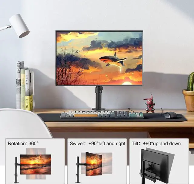 Alt view image 3 of 7 - Bracwiser Monitor Mount Single Fully Adjustable Arm Fits One Screen 13-32 inch 22lbs for Monitor Computer Screen 13 15 17 19 20 22 23 24 26 27 30 32 inch VESA 75 100 (MD7421)