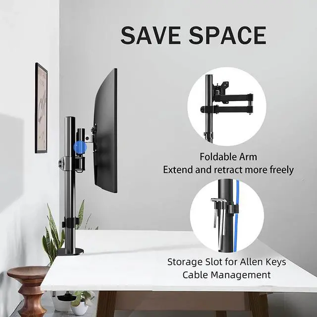 Alt view image 4 of 7 - Bracwiser Monitor Mount Single Fully Adjustable Arm Fits One Screen 13-32 inch 22lbs for Monitor Computer Screen 13 15 17 19 20 22 23 24 26 27 30 32 inch VESA 75 100 (MD7421)