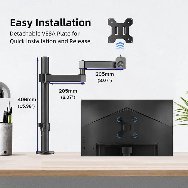Alt view image 5 of 7 - Bracwiser Single Fully Adjustable Monitor Arm Stand Mount Fits One Screen 13-32 inch 22lbs for Monitor Computer Screen 13 15 17 19 20 22 23 24 26 27 30 32 inch VESA 75 100 (MD7421)