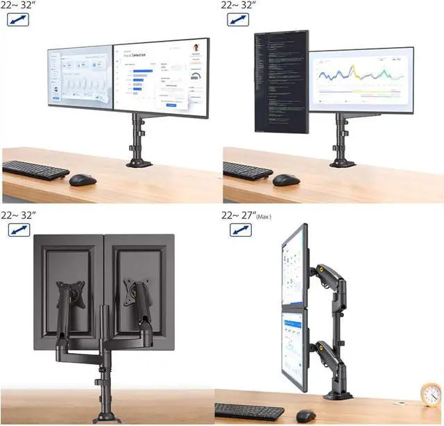 Alt view image 2 of 7 - NB North Bayou Dual Monitor Desk Mount Stand Full Motion Swivel Computer Monitor Arm Fits 2 Screens up to 32'' with Load Capacity 4.4~26.4lbs for Each Monitor H180-B