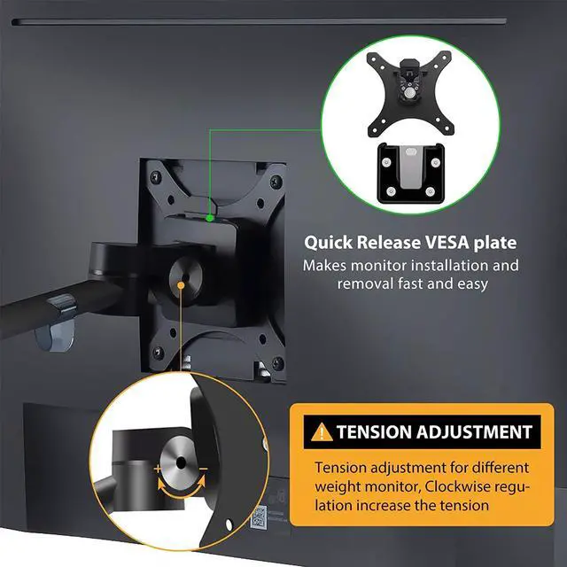 Alt view image 5 of 7 - Viozon Monitor and Laptop Mount, 2-in-1 Adjustable Dual Arm Desk Mounts Single Desk Arm Stand/Holder for 17 to 32 Inch LCD Computer Screens, Extra Tray Fits 12 to 17 inch Laptops (Black)