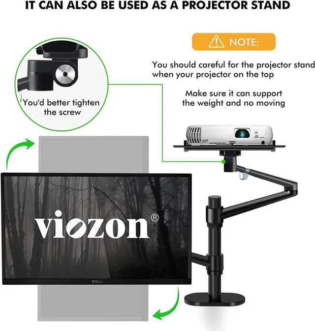 Alt view image 7 of 7 - Viozon Monitor and Laptop Mount, 2-in-1 Adjustable Dual Arm Desk Mounts Single Desk Arm Stand/Holder for 17 to 32 Inch LCD Computer Screens, Extra Tray Fits 12 to 17 inch Laptops (Black)