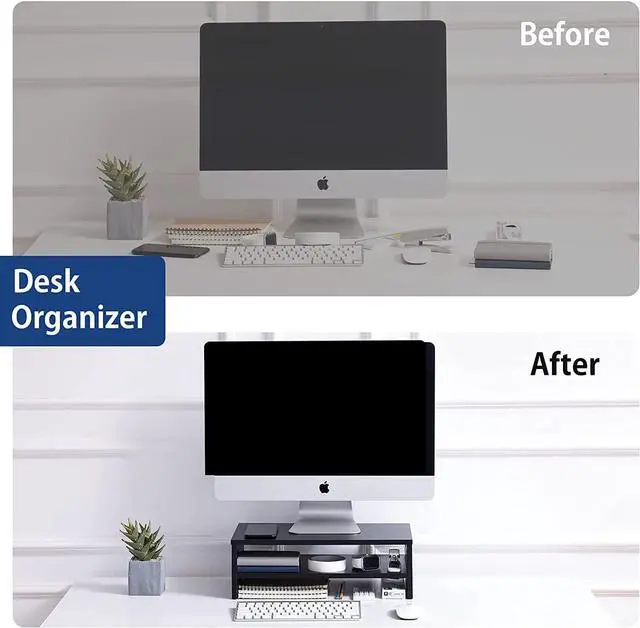 Alt view image 5 of 7 - FITUEYES Monitor Stand - 2 Tier Computer Monitor Riser with 16.7 Inch Shelf, Wood Desktop Stand for Laptop Computer Screen, Desk Organization, Office Supplies,Black, DT204201WB