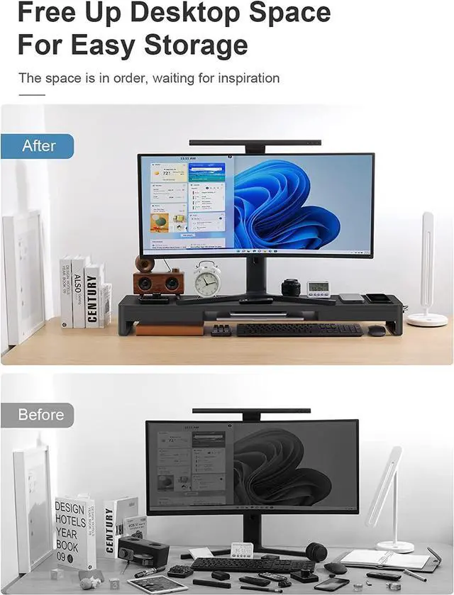 Alt view image 5 of 7 - meatanty Dual Monitor Stand Riser with 2 Drawers,4 USB Ports and Charging Pad,Metal Monitor Stand for 2 Monitors Supports Transfer Data and Charging,Desk Organizer for PC,iMac(38.7 inches)
