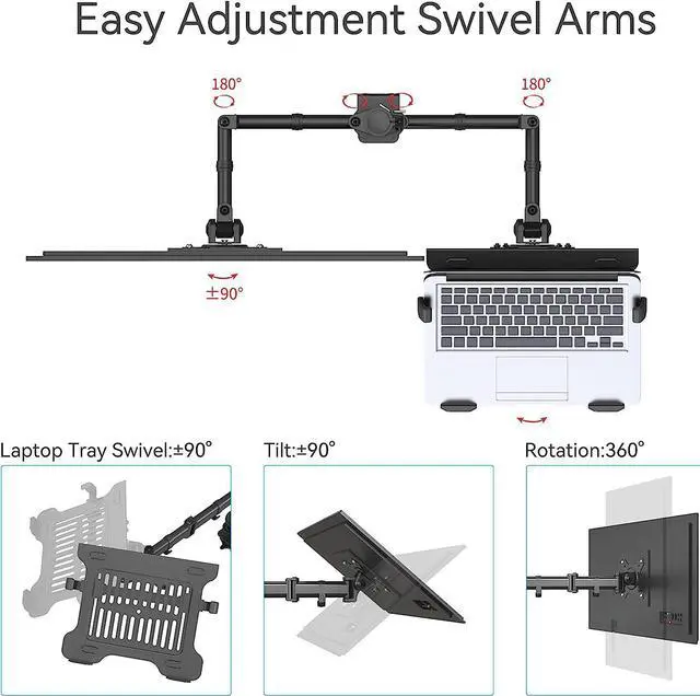 Alt view image 5 of 7 - SHOPPINGALL Fully Adjustable Dual Monitor & Laptop Mount Stand for Laptop up to 17" Monitors up to 32" - SA-LH09